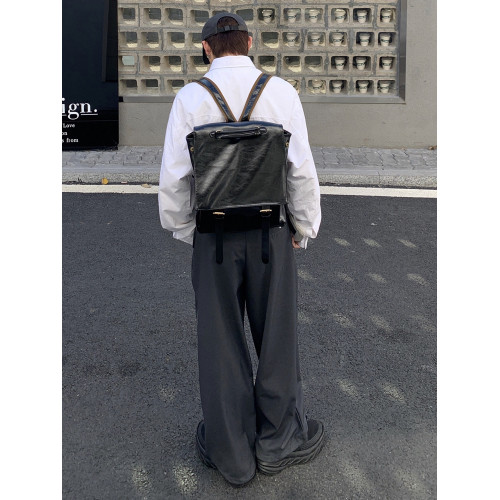 雙肩包男潮牌後後背包黑色新款時尚學生書包港風超火休閒大容量電腦包 雙肩包男潮牌後後背包黑色新款時尚學生書包港風超火休閒大容量電腦包