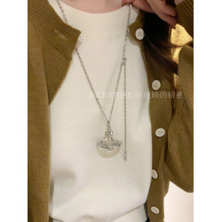 晚睡的桔梗「曲率飛行」土星甜酷透明圓球毛衣鏈輕奢高級百搭項鍊