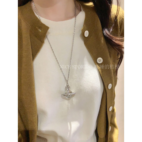 晚睡的桔梗「曲率飛行」土星甜酷透明圓球毛衣鏈輕奢高級百搭項鍊