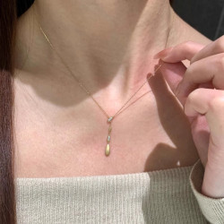 極簡主義~y字拉絲k金懸浮水滴閃鑽極細款鎖骨鍊女輕奢高級感配飾