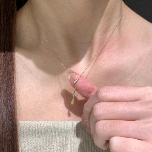 極簡主義~y字拉絲k金懸浮水滴閃鑽極細款鎖骨鍊女輕奢高級感配飾