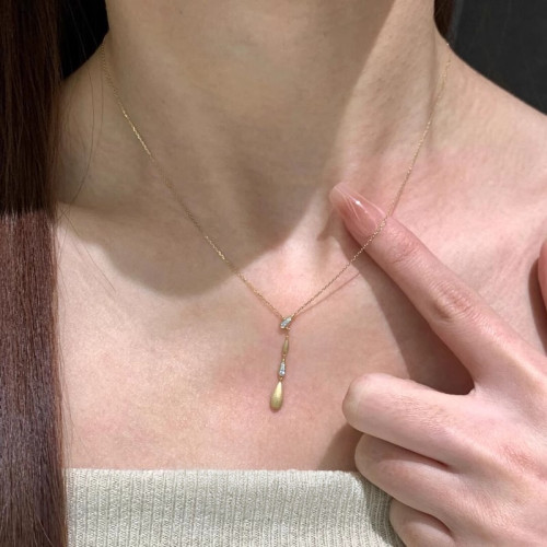 極簡主義~y字拉絲k金懸浮水滴閃鑽極細款鎖骨鍊女輕奢高級感配飾