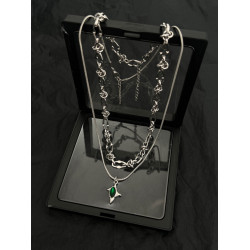 雙層綠色隕星荊棘鈦鋼項鍊男潮設計感小衆嘻哈高級感鎖骨鍊不掉色