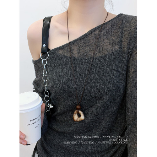 NANYING 復古民族風不規則暈染圓環項鍊長款毛衣鏈老錢風吊墜簡約