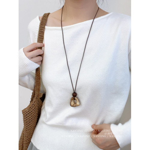 NANYING 復古民族風不規則暈染圓環項鍊長款毛衣鏈老錢風吊墜簡約
