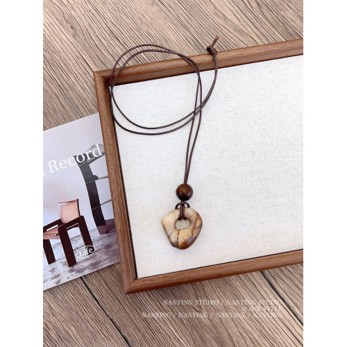 NANYING 復古民族風不規則暈染圓環項鍊長款毛衣鏈老錢風吊墜簡約