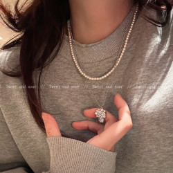 秋冬簡約珍珠項鍊女雙層曡戴法式小衆設計感鎖骨鍊2025年新款頸鏈