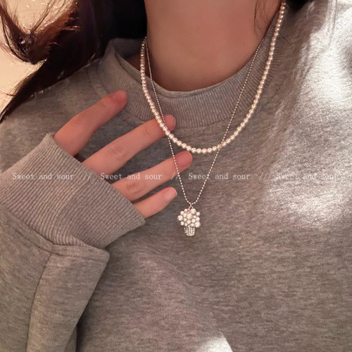 秋冬簡約珍珠項鍊女雙層曡戴法式小衆設計感鎖骨鍊2025年新款頸鏈