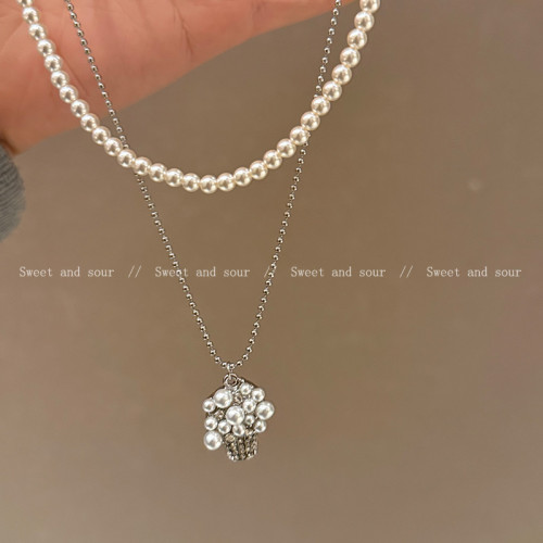 秋冬簡約珍珠項鍊女雙層曡戴法式小衆設計感鎖骨鍊2025年新款頸鏈