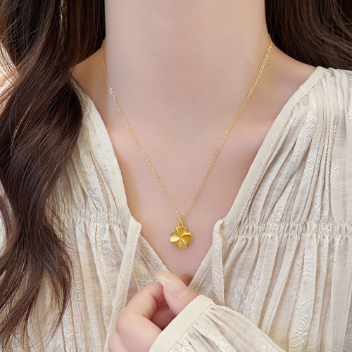 沙金四葉草項鍊女2026新款鎖骨鍊高級感氣質輕奢小衆毛衣鏈配飾品