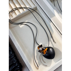 韓系ins黑色皮繩愛心項鍊女設計感小衆長款小貓吊墜毛衣鏈配飾品