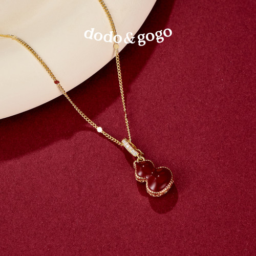 DODOGOGO雙面葫蘆項鍊女款輕奢小衆鎖骨鍊紅色毛衣鏈吊墜高級配飾