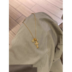 金色曡戴十字架項鍊雙層十字鑲鑽閃耀不撞款女輕奢復古風日常曡戴