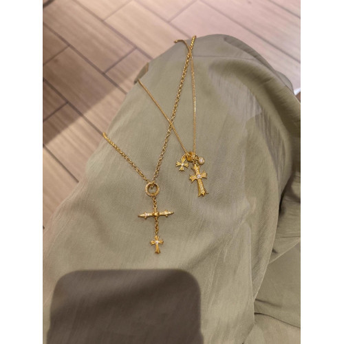 金色曡戴十字架項鍊雙層十字鑲鑽閃耀不撞款女輕奢復古風日常曡戴 金色曡戴十字架項鍊雙層十字鑲鑽閃耀不撞款女輕奢復古風日常曡戴