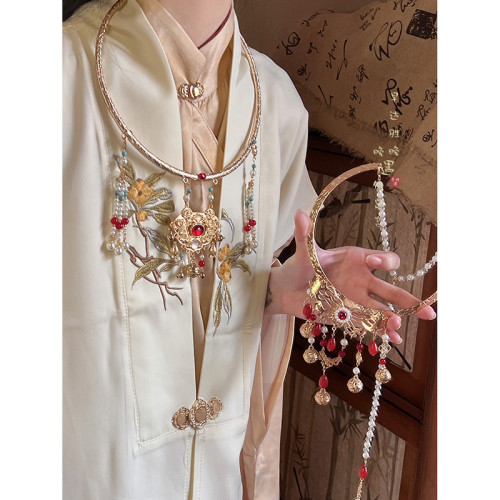 ［喜樂］古風平安鎖瓔珞背雲流蘇項鍊女新中式明製漢服項圈配飾品