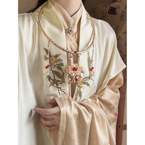 ［喜樂］古風平安鎖瓔珞背雲流蘇項鍊女新中式明製漢服項圈配飾品