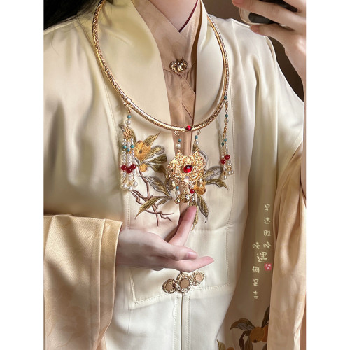 ［喜樂］古風平安鎖瓔珞背雲流蘇項鍊女新中式明製漢服項圈配飾品