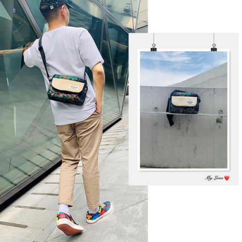 日系原宿撞色ins潮牌旅行情侶單肩包死飛嘻哈蹦迪土酷小方斜後後背包