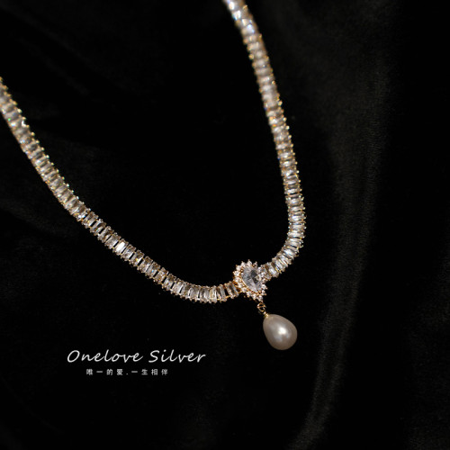 人工鋯石仿珍珠項鍊女2026年新款爆款鎖骨鍊小衆設計感頸鏈 人工鋯石仿珍珠項鍊女2026年新款爆款鎖骨鍊小衆設計感頸鏈