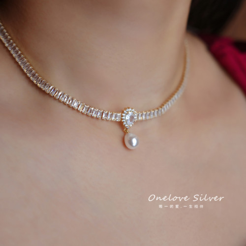 人工鋯石仿珍珠項鍊女2026年新款爆款鎖骨鍊小衆設計感頸鏈 人工鋯石仿珍珠項鍊女2026年新款爆款鎖骨鍊小衆設計感頸鏈