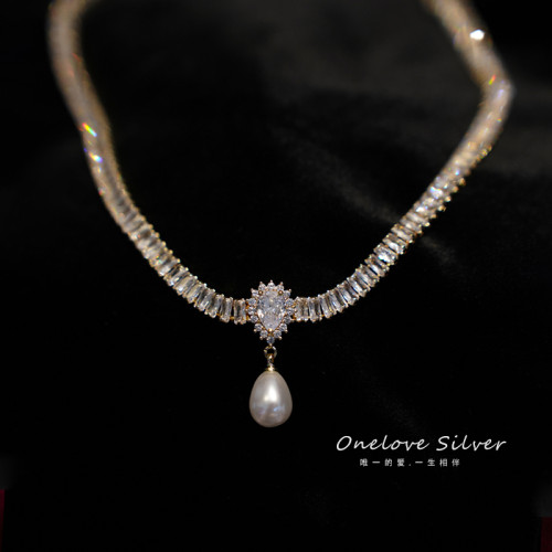 人工鋯石仿珍珠項鍊女2026年新款爆款鎖骨鍊小衆設計感頸鏈 人工鋯石仿珍珠項鍊女2026年新款爆款鎖骨鍊小衆設計感頸鏈