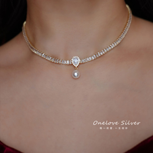 人工鋯石仿珍珠項鍊女2026年新款爆款鎖骨鍊小衆設計感頸鏈 人工鋯石仿珍珠項鍊女2026年新款爆款鎖骨鍊小衆設計感頸鏈