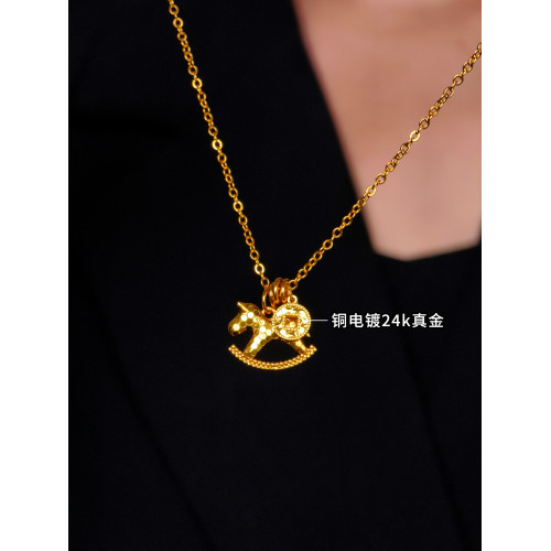 馬上有錢龍鱗碎碎冰搖搖木馬銅錢新中式國風吊墜項鍊鎖骨鍊毛衣鏈