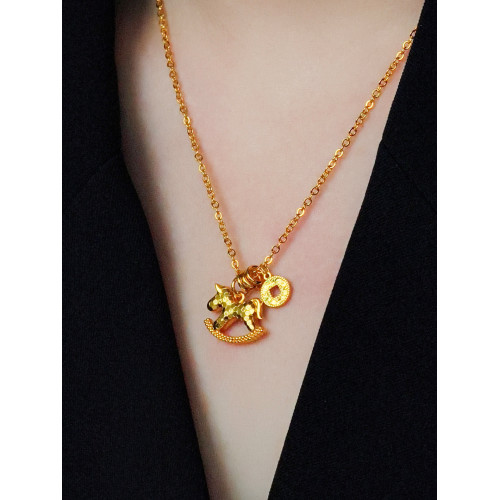 馬上有錢龍鱗碎碎冰搖搖木馬銅錢新中式國風吊墜項鍊鎖骨鍊毛衣鏈