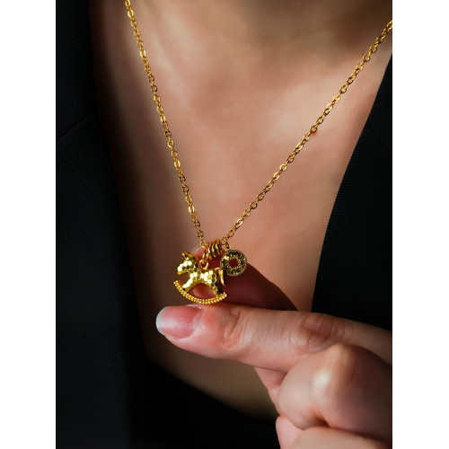 馬上有錢龍鱗碎碎冰搖搖木馬銅錢新中式國風吊墜項鍊鎖骨鍊毛衣鏈