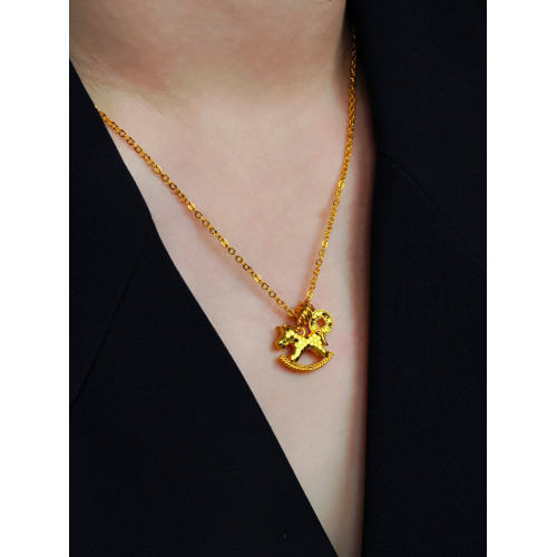 馬上有錢龍鱗碎碎冰搖搖木馬銅錢新中式國風吊墜項鍊鎖骨鍊毛衣鏈