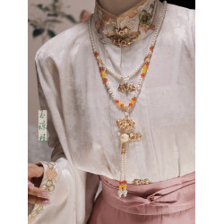 「國潮醒獅」馬面裙瓔珞背雲流蘇串珠項鍊古風新中式國風漢服配飾