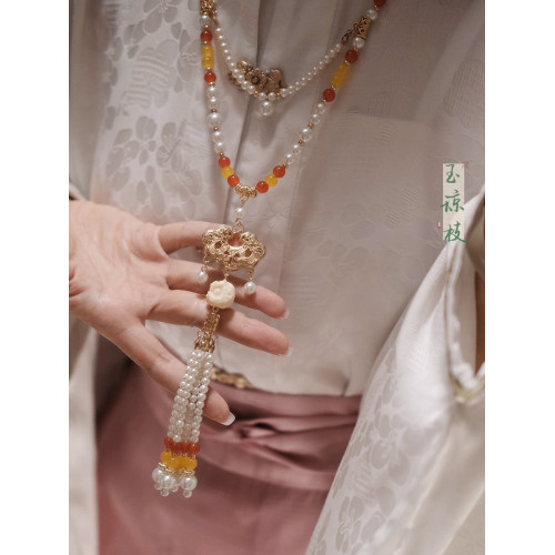 「國潮醒獅」馬面裙瓔珞背雲流蘇串珠項鍊古風新中式國風漢服配飾 「國潮醒獅」馬面裙瓔珞背雲流蘇串珠項鍊古風新中式國風漢服配飾