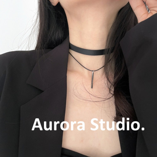 升級2.0 不褪色 I PU皮絨繩雙層choker黑色項圈女百搭簡約短頸帶