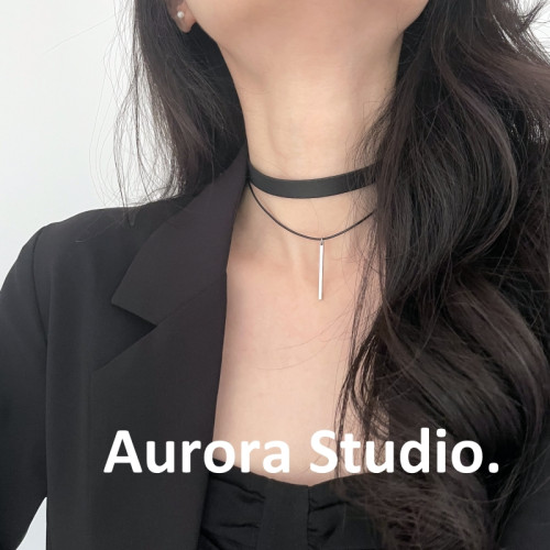 升級2.0 不褪色 I PU皮絨繩雙層choker黑色項圈女百搭簡約短頸帶