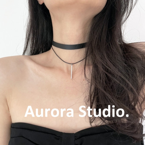 升級2.0 不褪色 I PU皮絨繩雙層choker黑色項圈女百搭簡約短頸帶