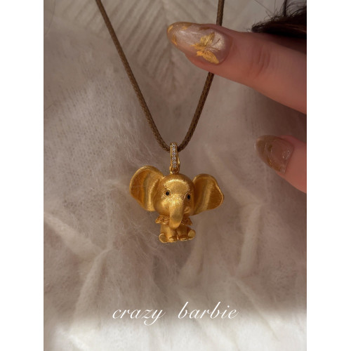 【圍兜小飛象】古法實心沙金大象吊墜項鍊女新中式輕奢毛衣鏈輕奢