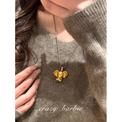 【圍兜小飛象】古法實心沙金大象吊墜項鍊女新中式輕奢毛衣鏈輕奢