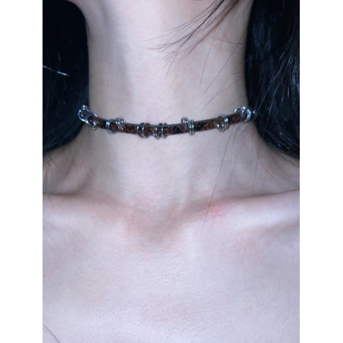 辣妹甜酷龐克裂紋皮帶項圈choker項鍊女小衆設計感金屬圈圈頸鏈