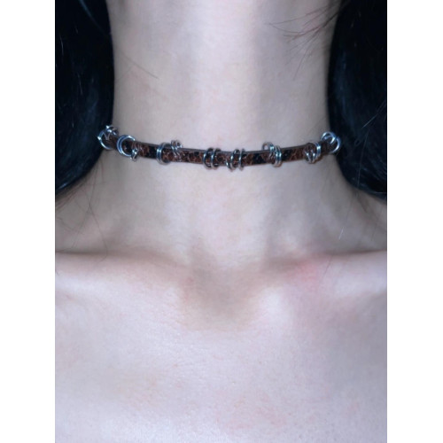 辣妹甜酷龐克裂紋皮帶項圈choker項鍊女小衆設計感金屬圈圈頸鏈