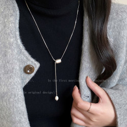 銀色拉絲愛心項鍊女大氣高檔高級感輕奢毛衣鏈秋冬長款不掉色配飾