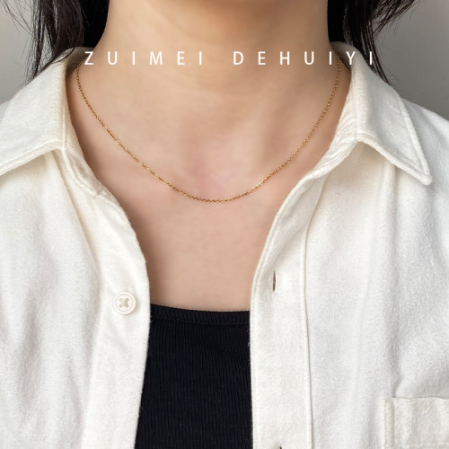 洗澡不用摘百搭素鏈項鍊女金鏈子細款可穿吊墜鈦鋼金色鎖骨鍊配飾 洗澡不用摘百搭素鏈項鍊女金鏈子細款可穿吊墜鈦鋼金色鎖骨鍊配飾