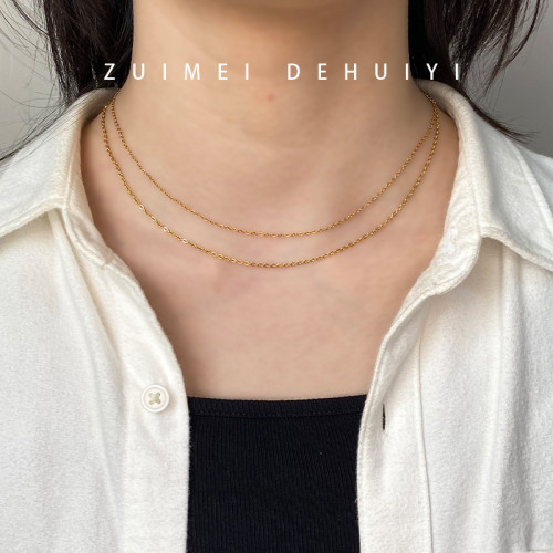 洗澡不用摘百搭素鏈項鍊女金鏈子細款可穿吊墜鈦鋼金色鎖骨鍊配飾 洗澡不用摘百搭素鏈項鍊女金鏈子細款可穿吊墜鈦鋼金色鎖骨鍊配飾