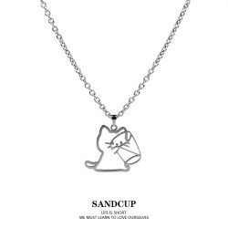 SANDCUP小貓喝水項鍊配飾設計感輕奢小衆女高級ins可愛毛衣鏈飾品