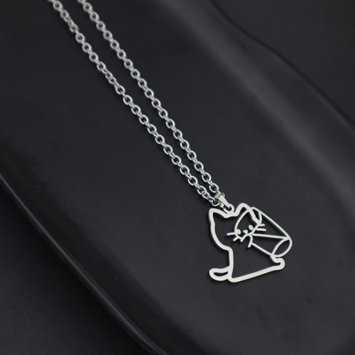 SANDCUP小貓喝水項鍊配飾設計感輕奢小衆女高級ins可愛毛衣鏈飾品