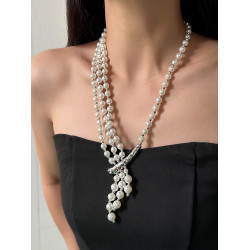 中古vintage風多層珍珠不對稱項鍊女2026年新款輕奢高級感毛衣鏈