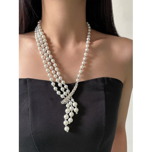 中古vintage風多層珍珠不對稱項鍊女2026年新款輕奢高級感毛衣鏈