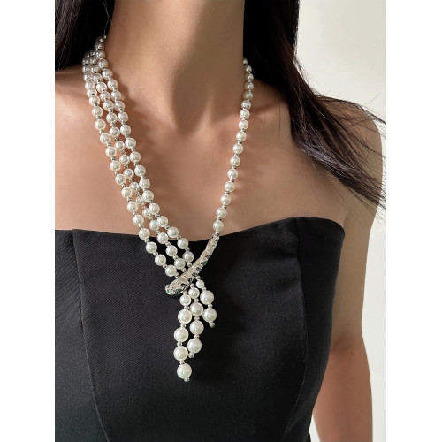 中古vintage風多層珍珠不對稱項鍊女2026年新款輕奢高級感毛衣鏈