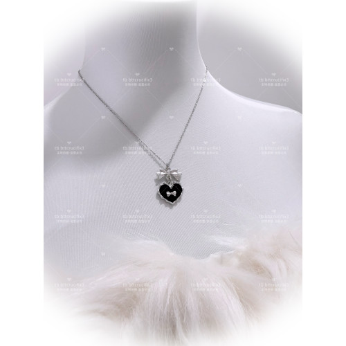 日系ins量産型復古vintage蝴蝶結愛心鎖骨鍊項鍊