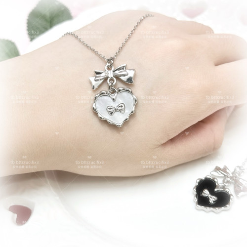 日系ins量産型復古vintage蝴蝶結愛心鎖骨鍊項鍊