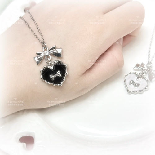 日系ins量産型復古vintage蝴蝶結愛心鎖骨鍊項鍊